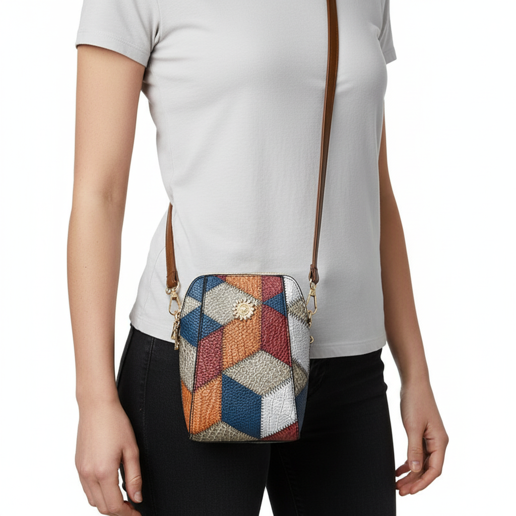 Patchwork PU Crossbody Bag – Stylish Mini Shoulder Travel Bag