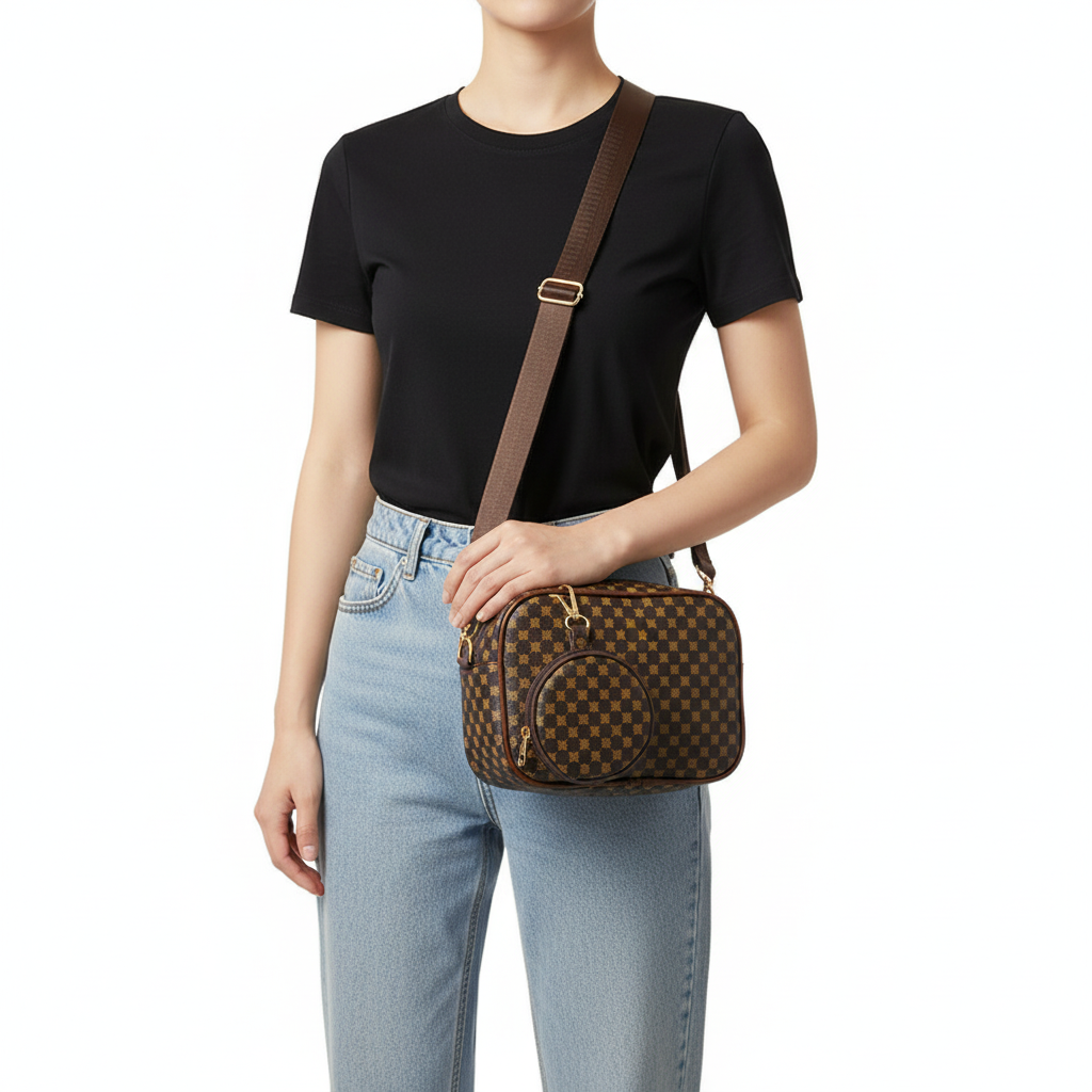 Plaid Pattern Crossbody Bag with Mini Coin Purse – Stylish Women’s Shoulder Bag