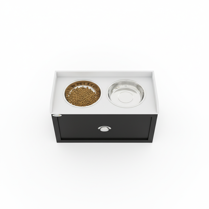 Pet Feeding Station Pet Dish Bowl Set with Storage, 2 Elevated Dog Bowls for Large Sized Dogs, White and Black