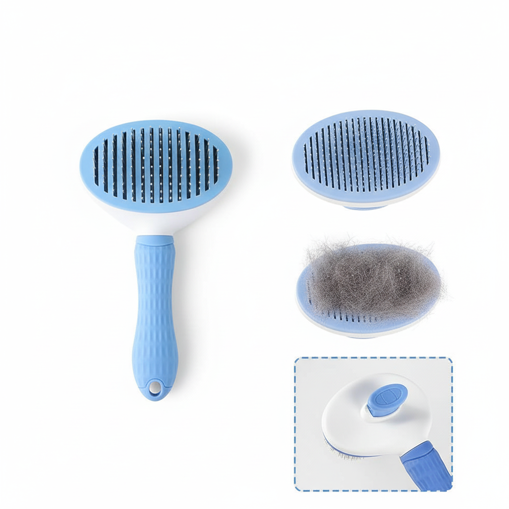 7pcs Pet Grooming Kit, Self-Cleaning Brush Shedding Kit With Nail Clipper, Flea Comb, Shampoo Bath Brush, Finger Toothbrush