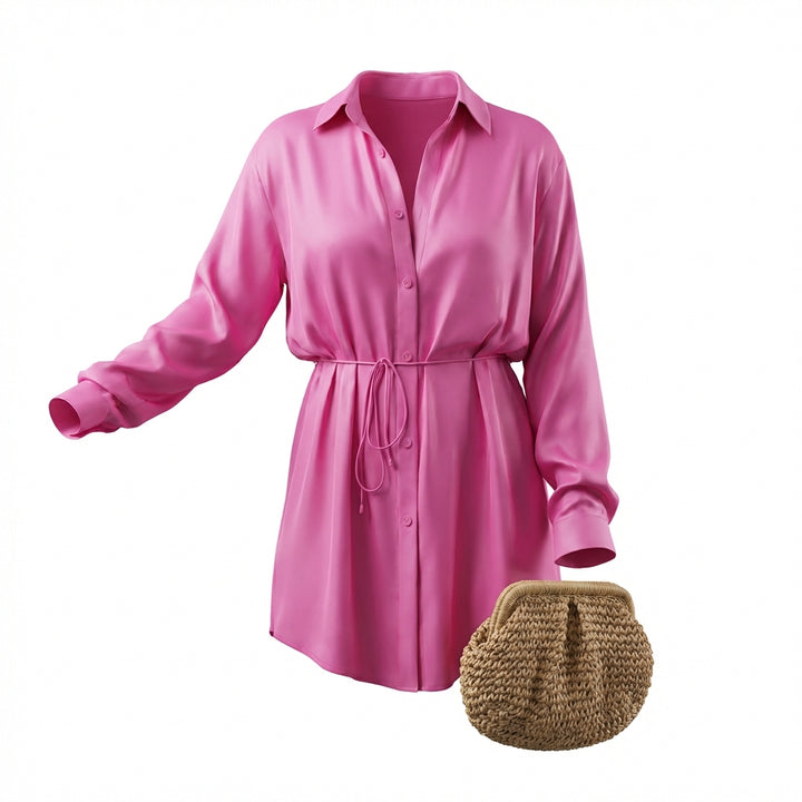 Women's Long Sleeve Jumpsuit With Button Fashion Shirt Dress