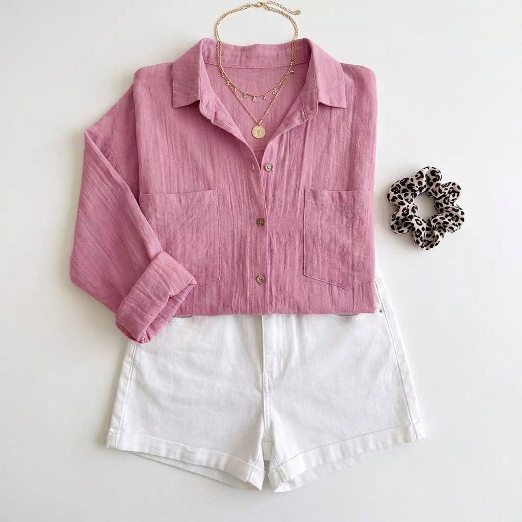 Lapel Long Sleeve Shirt Women's Single-breasted Pleated Shirt Tops Clothing