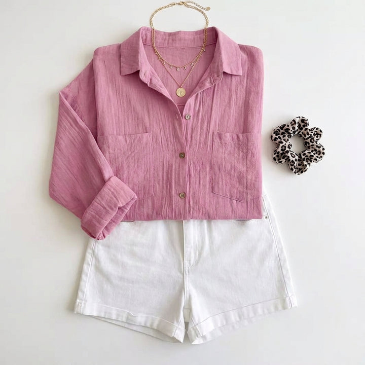 Lapel Long Sleeve Shirt Women's Single-breasted Pleated Shirt Tops Clothing