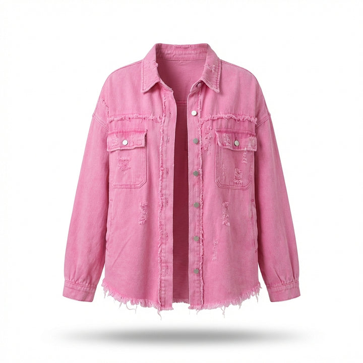 Women's Oversized Ripped Shacket – Casual Distressed Shirt Jacket for Fall & Spring