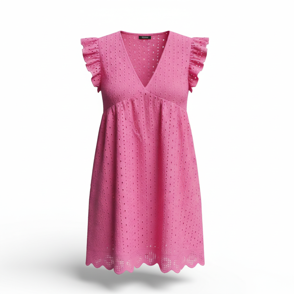 Lace Dresses With Pocket Summer Sleeveless Jacquard Cutout V-Neck Beach Dress