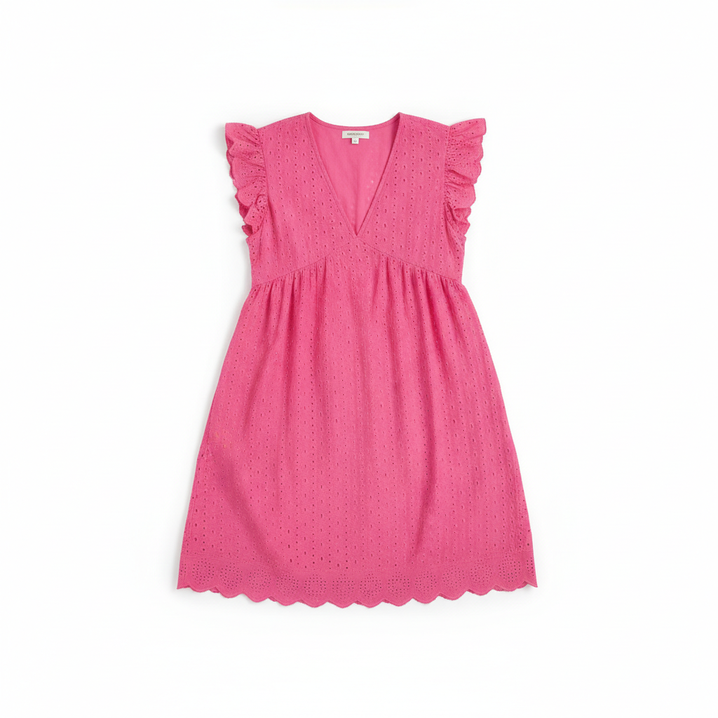 Lace Dresses With Pocket Summer Sleeveless Jacquard Cutout V-Neck Beach Dress