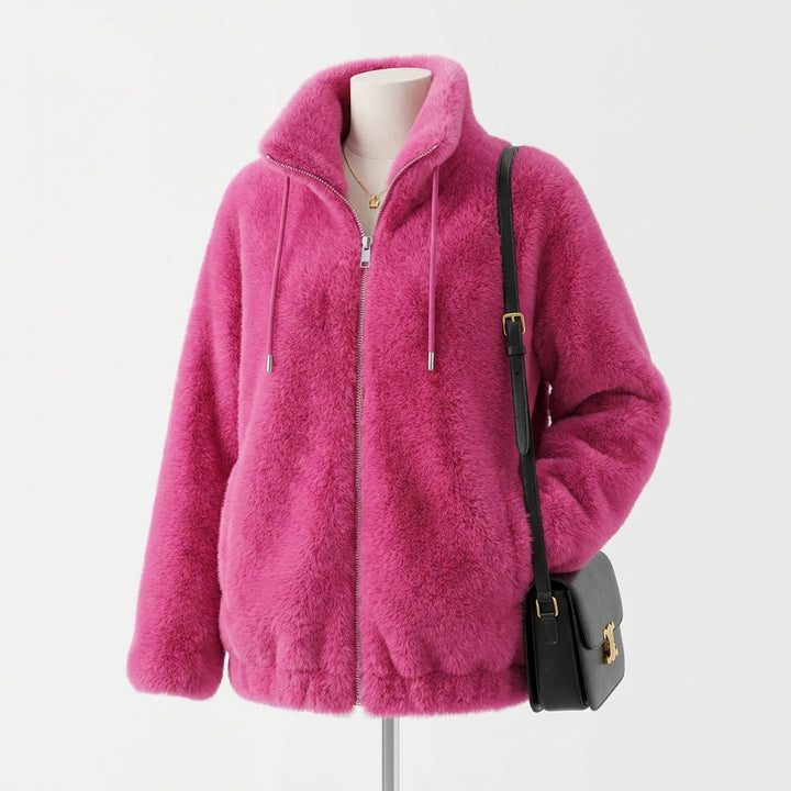 Double Faced Fleece Warm High Neck Sweater Women Cardigan