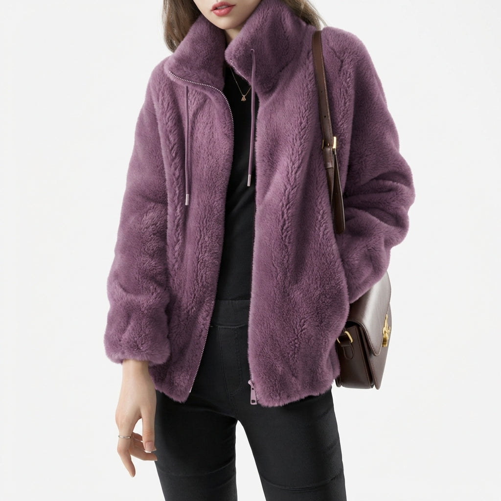 Double Faced Fleece Warm High Neck Sweater Women Cardigan
