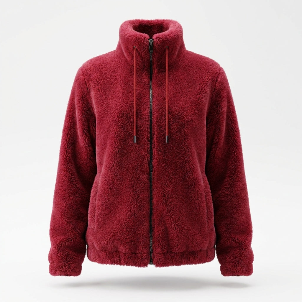 Double Faced Fleece Warm High Neck Sweater Women Cardigan