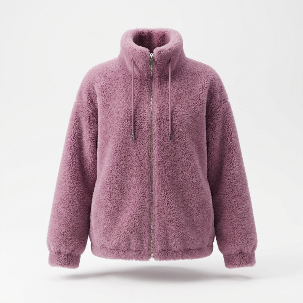 Double Faced Fleece Warm High Neck Sweater Women Cardigan