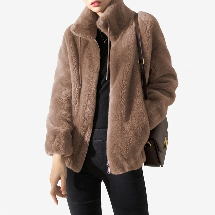 Double Faced Fleece Warm High Neck Sweater Women Cardigan