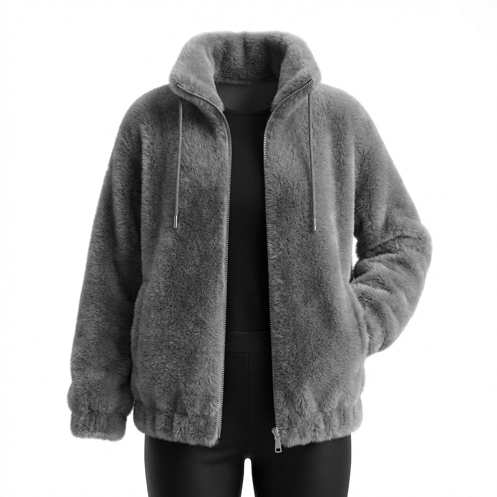 Double Faced Fleece Warm High Neck Sweater Women Cardigan