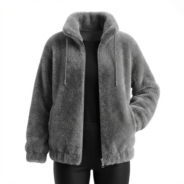 Double Faced Fleece Warm High Neck Sweater Women Cardigan