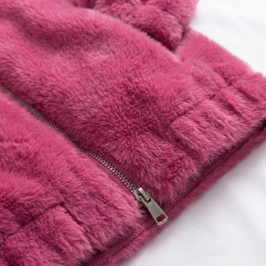 Double Faced Fleece Warm High Neck Sweater Women Cardigan