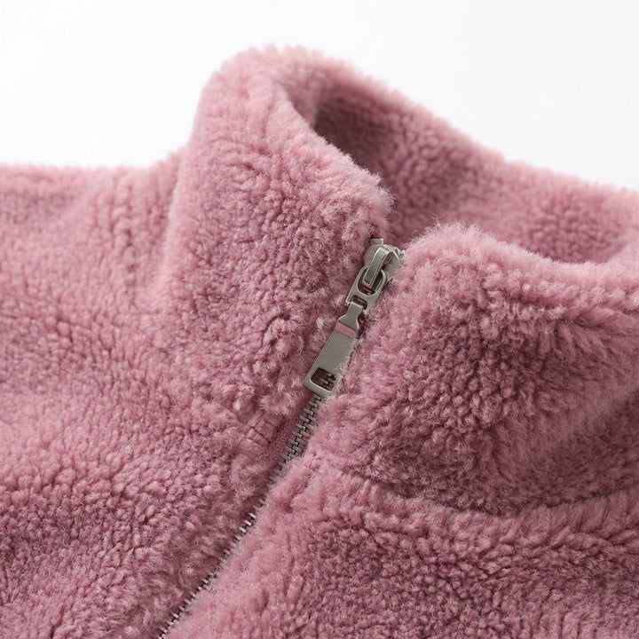 Double Faced Fleece Warm High Neck Sweater Women Cardigan