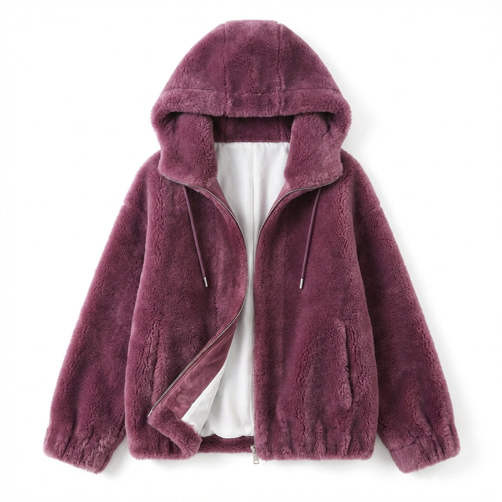 Double Faced Fleece Warm High Neck Sweater Women Cardigan