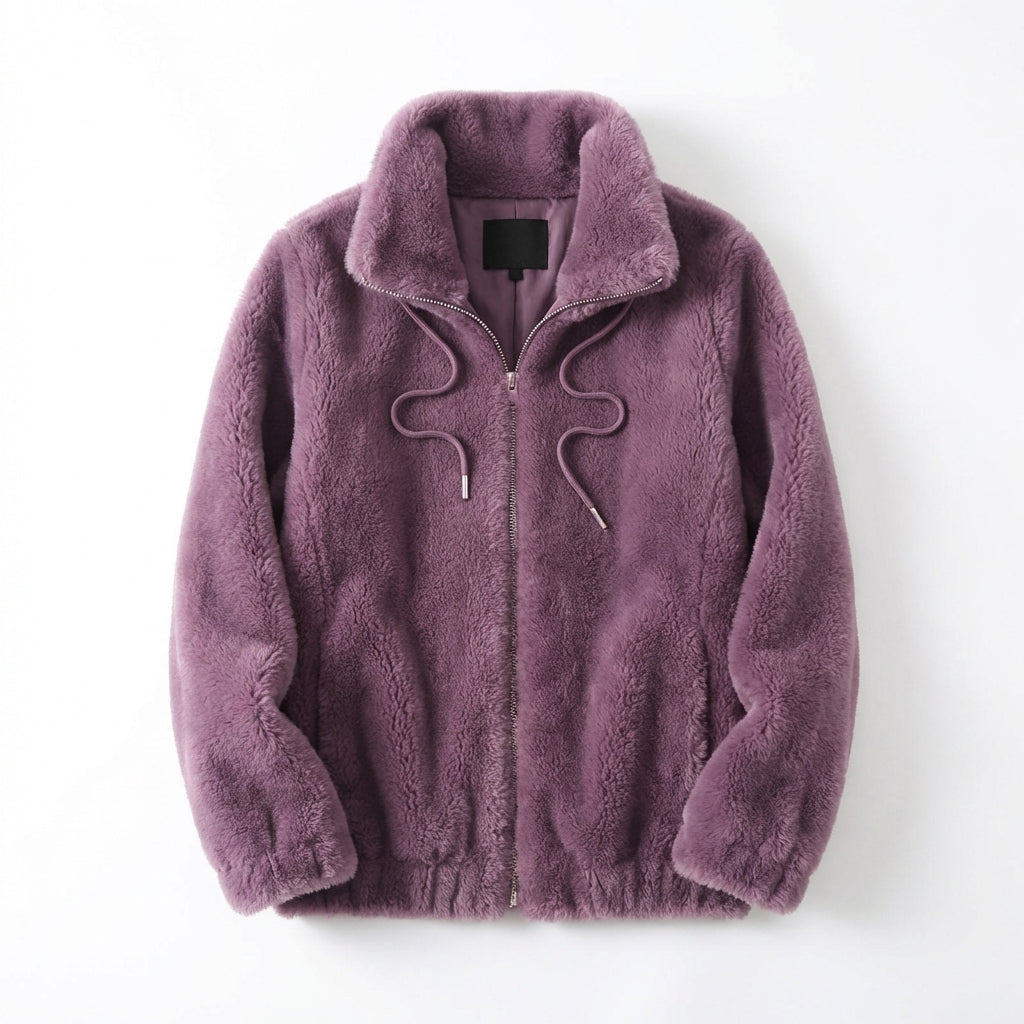 Double Faced Fleece Warm High Neck Sweater Women Cardigan