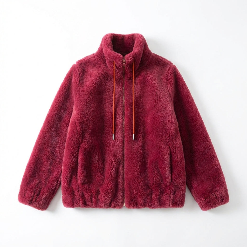 Double Faced Fleece Warm High Neck Sweater Women Cardigan