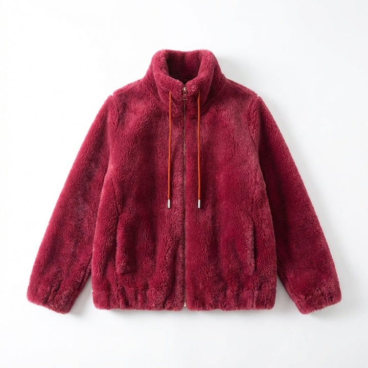 Double Faced Fleece Warm High Neck Sweater Women Cardigan