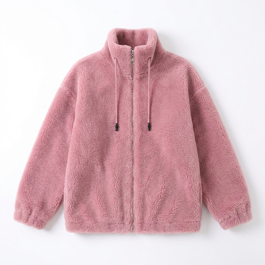 Double Faced Fleece Warm High Neck Sweater Women Cardigan