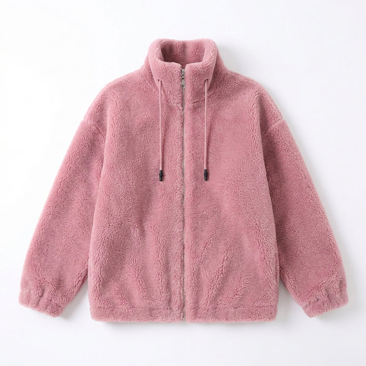 Double Faced Fleece Warm High Neck Sweater Women Cardigan