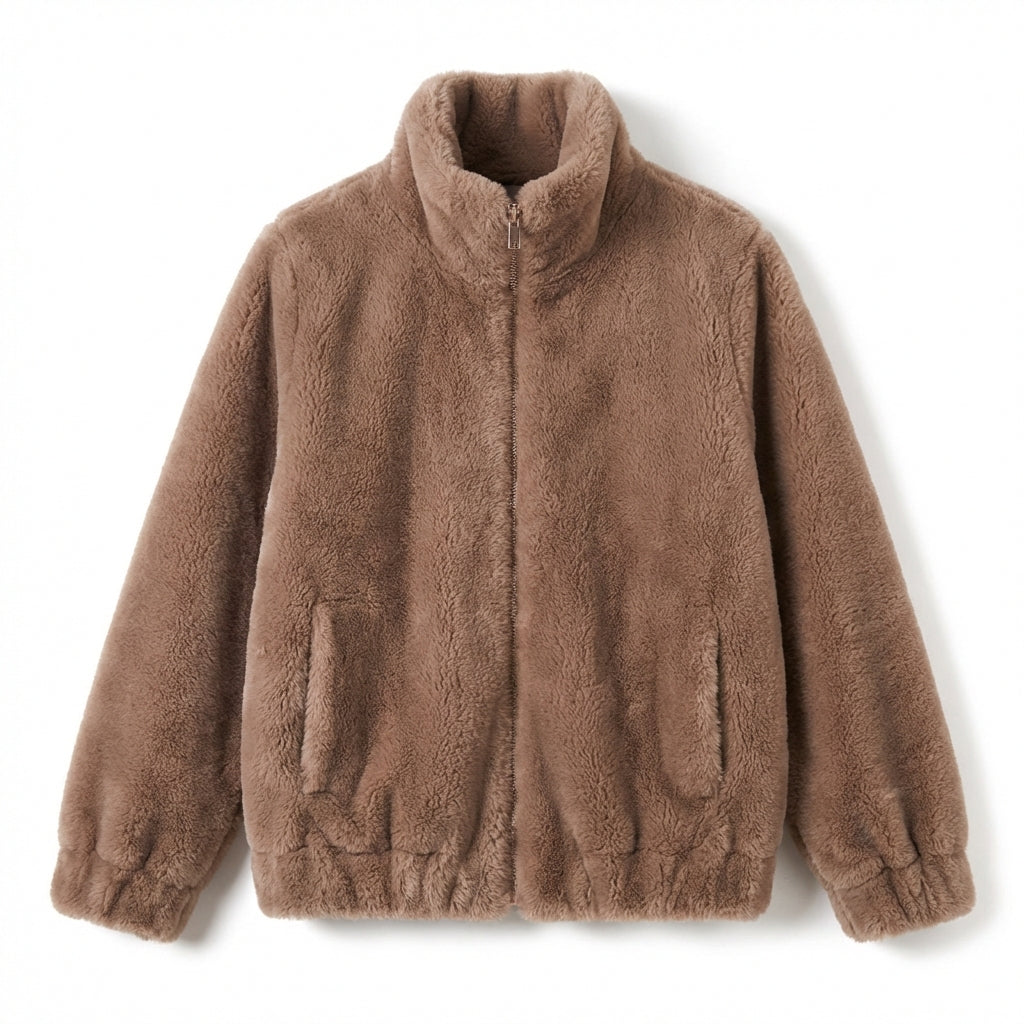 Double Faced Fleece Warm High Neck Sweater Women Cardigan