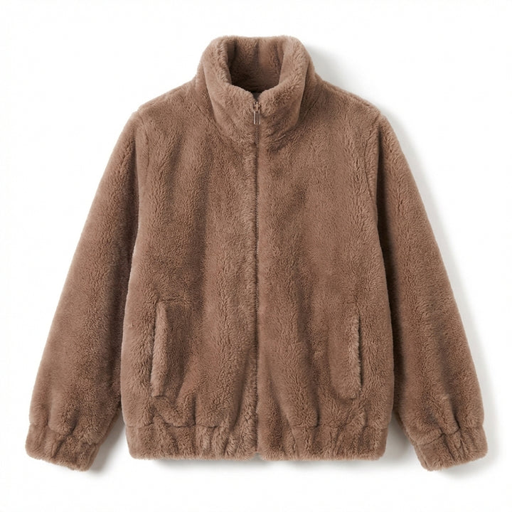 Double Faced Fleece Warm High Neck Sweater Women Cardigan