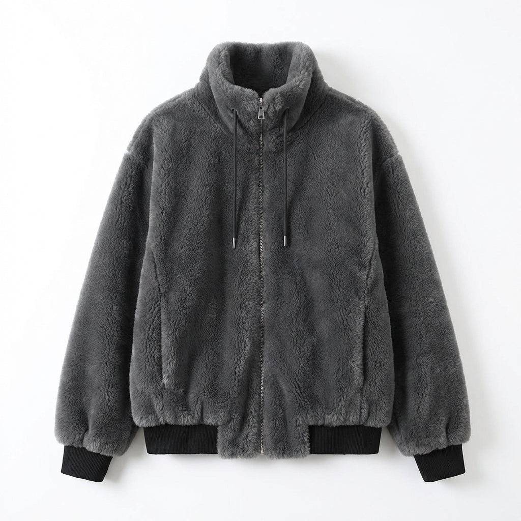 Double Faced Fleece Warm High Neck Sweater Women Cardigan