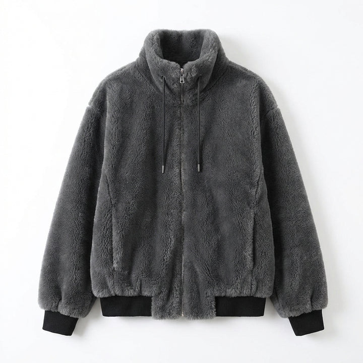 Double Faced Fleece Warm High Neck Sweater Women Cardigan