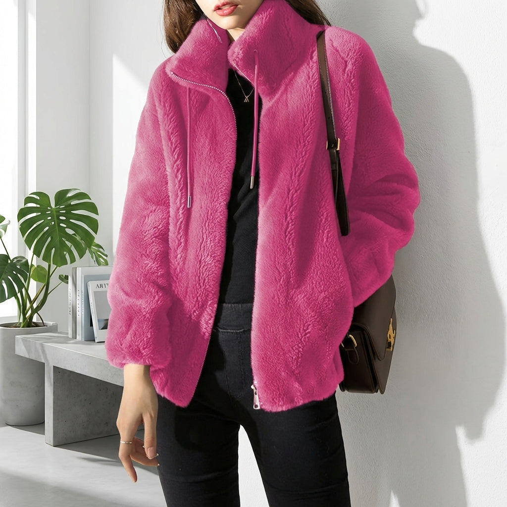 Double Faced Fleece Warm High Neck Sweater Women Cardigan