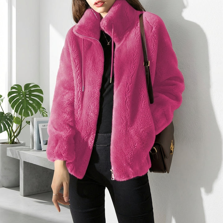 Double Faced Fleece Warm High Neck Sweater Women Cardigan