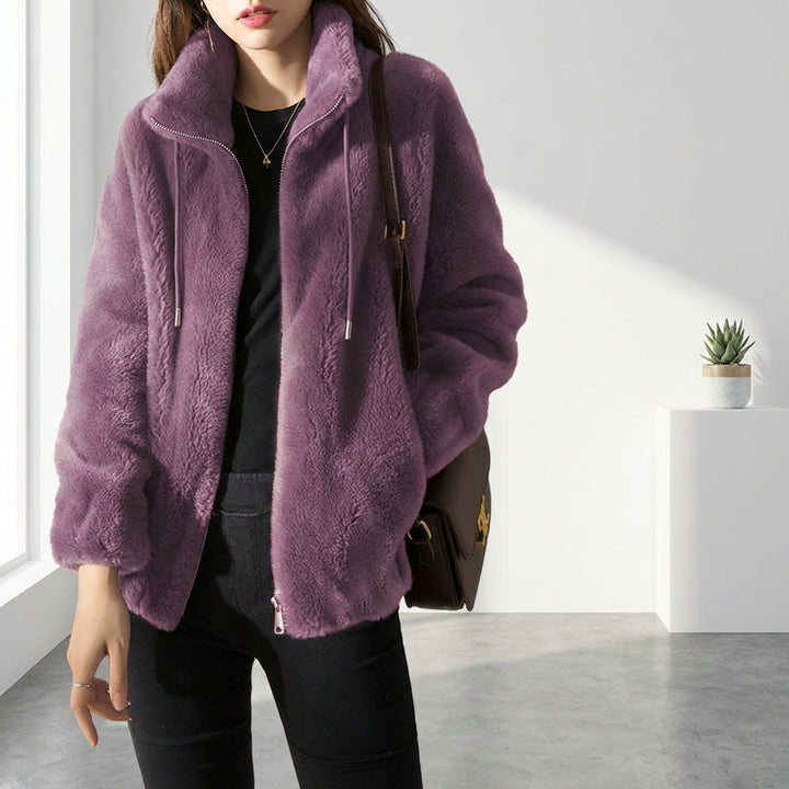Double Faced Fleece Warm High Neck Sweater Women Cardigan