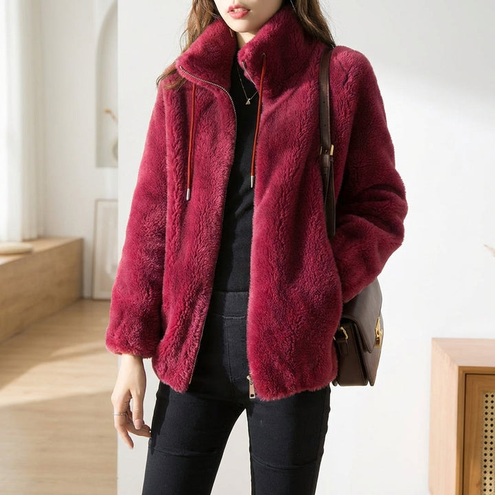 Double Faced Fleece Warm High Neck Sweater Women Cardigan