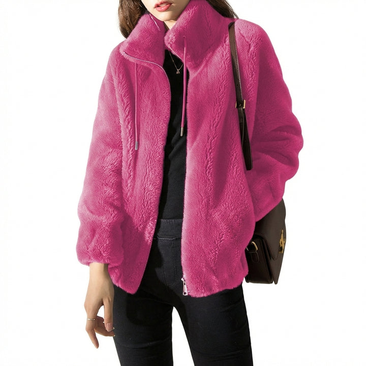 Double Faced Fleece Warm High Neck Sweater Women Cardigan