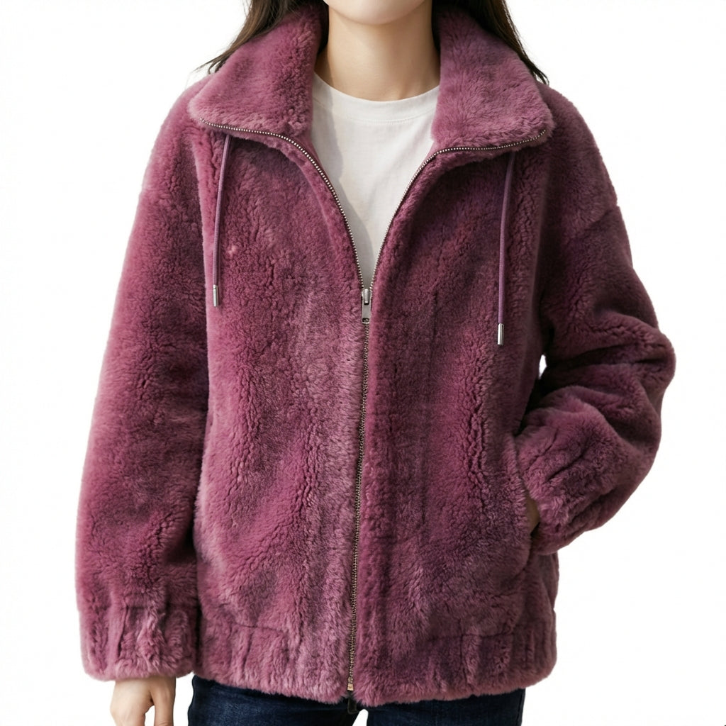 Double Faced Fleece Warm High Neck Sweater Women Cardigan