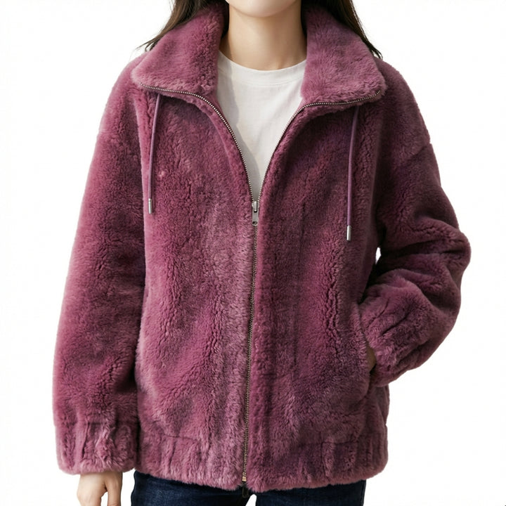 Double Faced Fleece Warm High Neck Sweater Women Cardigan