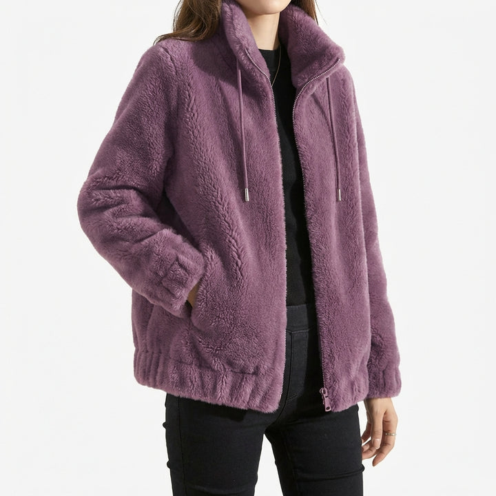 Double Faced Fleece Warm High Neck Sweater Women Cardigan