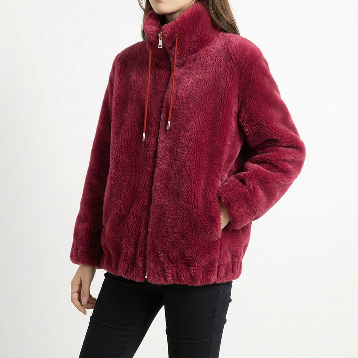 Double Faced Fleece Warm High Neck Sweater Women Cardigan