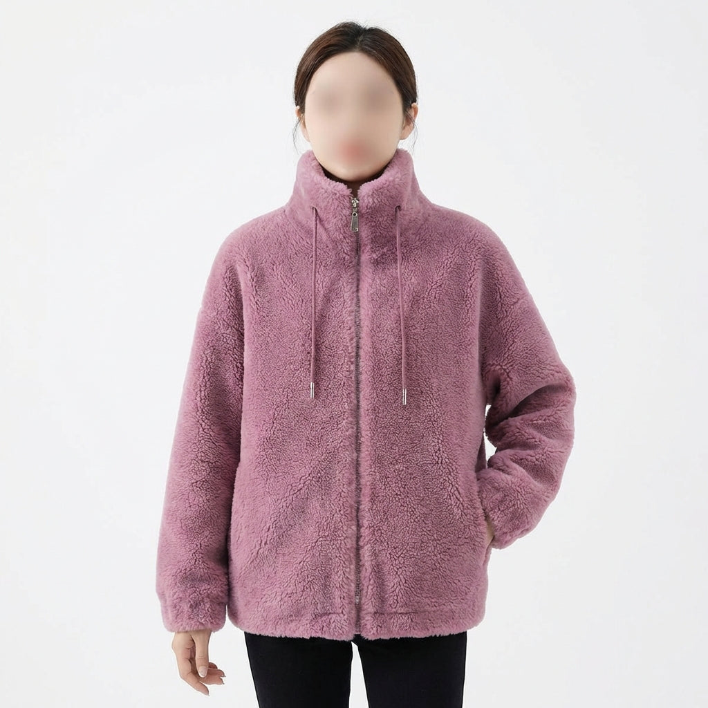 Double Faced Fleece Warm High Neck Sweater Women Cardigan