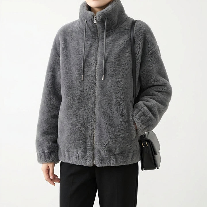 Double Faced Fleece Warm High Neck Sweater Women Cardigan