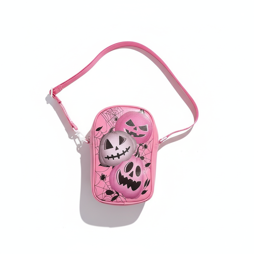 Halloween Graffiti Phone Bag Girls Funny Cartoon Pumpkin Ghost Bat Print Crossbody Bag For Women Mini Personality Creative Shoulder Bags