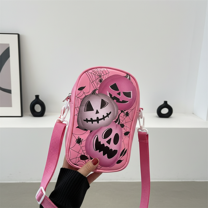 Halloween Graffiti Phone Bag Girls Funny Cartoon Pumpkin Ghost Bat Print Crossbody Bag For Women Mini Personality Creative Shoulder Bags