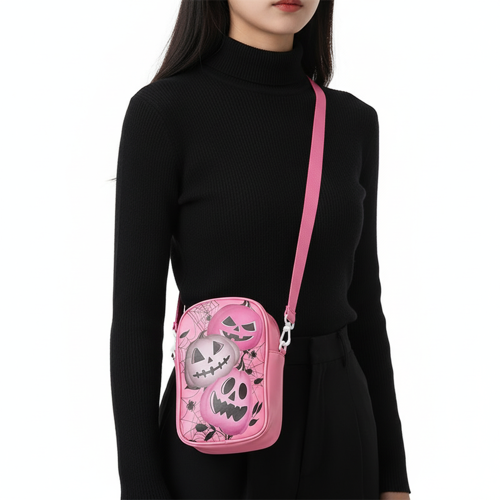 Halloween Graffiti Phone Bag Girls Funny Cartoon Pumpkin Ghost Bat Print Crossbody Bag For Women Mini Personality Creative Shoulder Bags