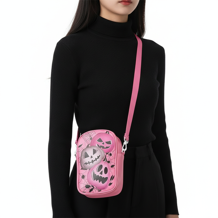 Halloween Graffiti Phone Bag Girls Funny Cartoon Pumpkin Ghost Bat Print Crossbody Bag For Women Mini Personality Creative Shoulder Bags