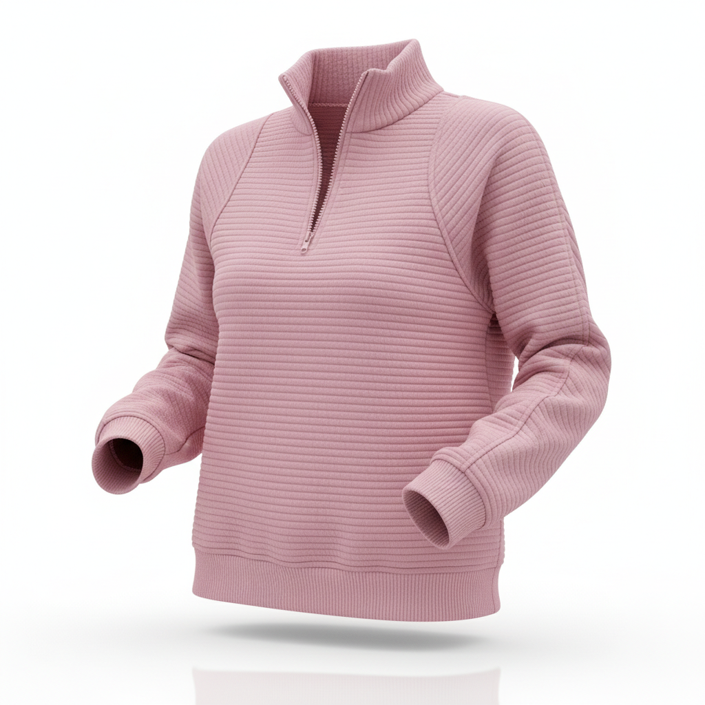Zipper Stand Collar Pullover Sweatshirt Fashion Solid Striped Long Sleeve Top Spring And Autumn Women's Clothing