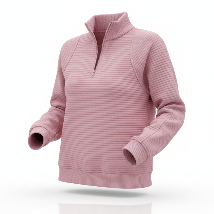 Zipper Stand Collar Pullover Sweatshirt Fashion Solid Striped Long Sleeve Top Spring And Autumn Women's Clothing