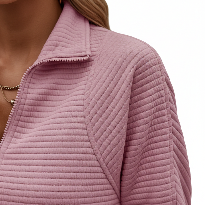 Zipper Stand Collar Pullover Sweatshirt Fashion Solid Striped Long Sleeve Top Spring And Autumn Women's Clothing