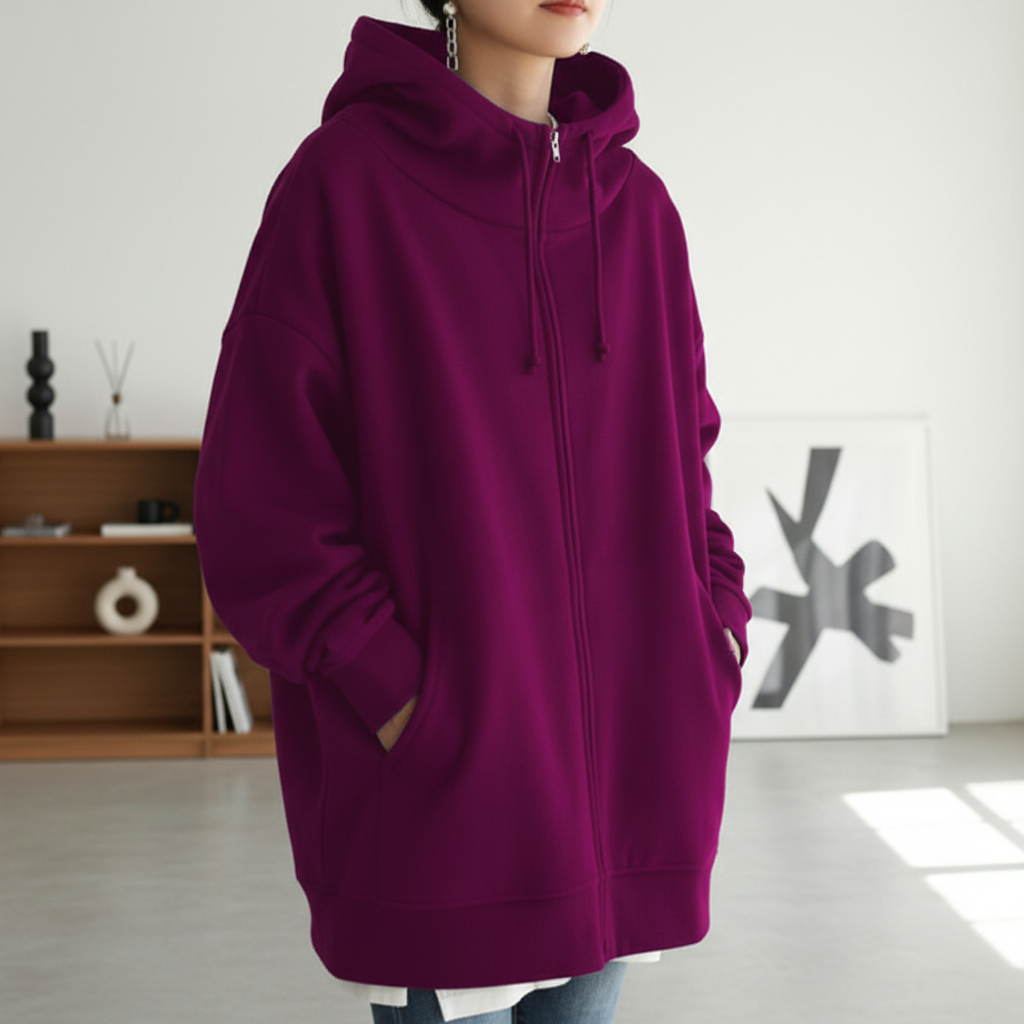 Oversized S-5XL Women Loose Hooded Coats Autumn Female Tie Collar Long Sleeve Zipper Up Add Velvet Long Sweatshirt