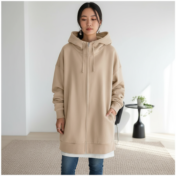 Oversized S-5XL Women Loose Hooded Coats Autumn Female Tie Collar Long Sleeve Zipper Up Add Velvet Long Sweatshirt