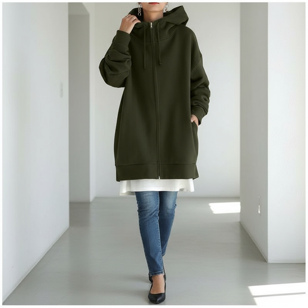 Oversized S-5XL Women Loose Hooded Coats Autumn Female Tie Collar Long Sleeve Zipper Up Add Velvet Long Sweatshirt